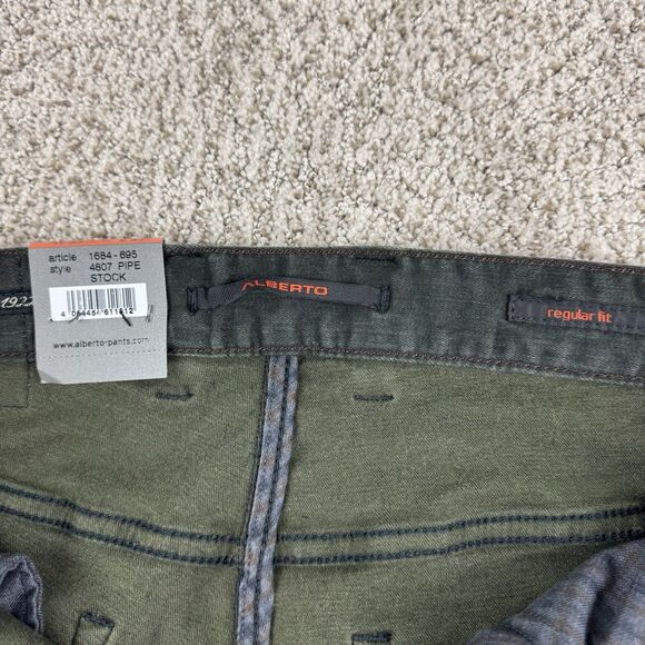 Alberto Pipe Jeans Mens 33x34 DS Dual FX Denim Dark Green Regular Fit NWT - Picture 9 of 16